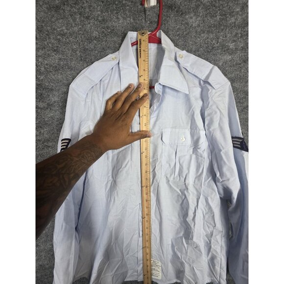 Vtg US Air Force Uniform Shirt Men 16.5x34 Blue Long Sleeve Rank Chevrons 90s - Picture 4 of 7